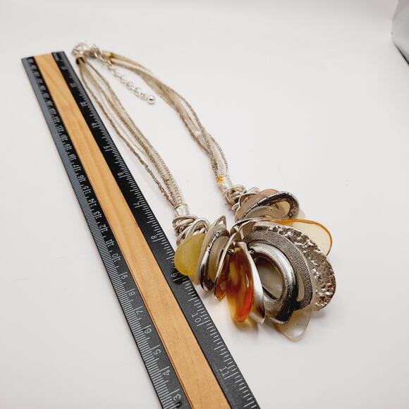 Chico’s Mixed Metal Lucite Shell Glass Charm Statement Necklace 24” - Picture 9 of 9